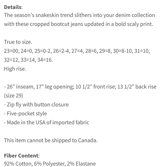 🍾🥂Host Pick🥂🍾 Frame Le Crop Snake Print Denim - Picture 7 of 10